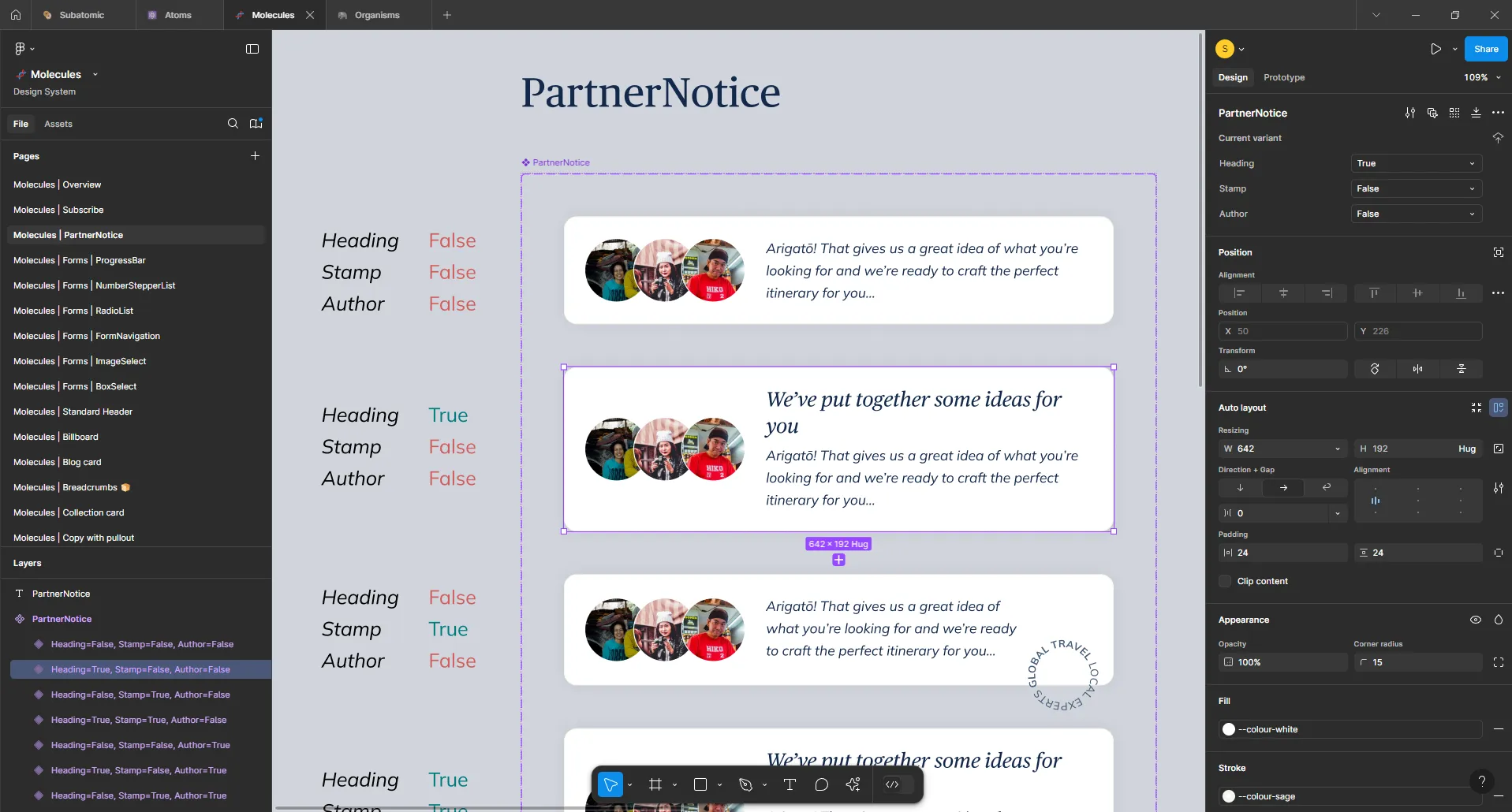 The ParterNotice component and its variants in Figma